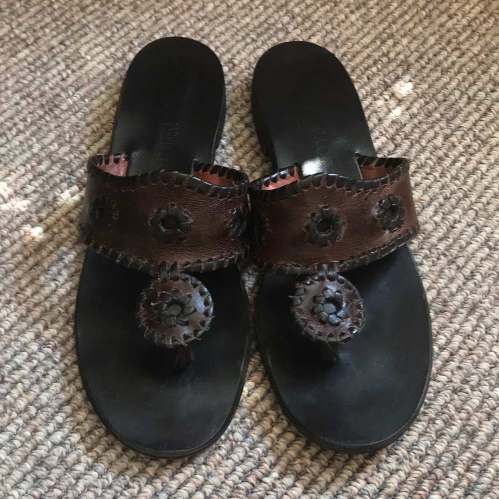 Jack Rogers Dark Brown Embroidered Thong Sandals Shoes | Size 7